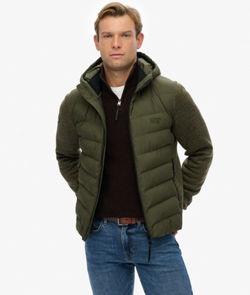 Superdry Men's Hooded Storm Knit Hybrid Jacket Khaki Size: Xxl