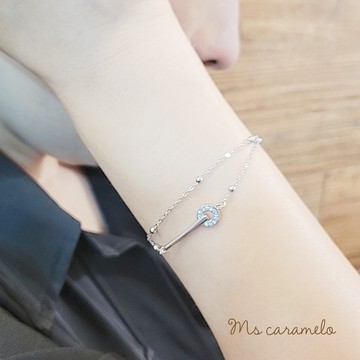 【焦糖小姐 Ms caramelo】925純銀鍍K白 雙錬鋯石手鍊 鋯石手鍊