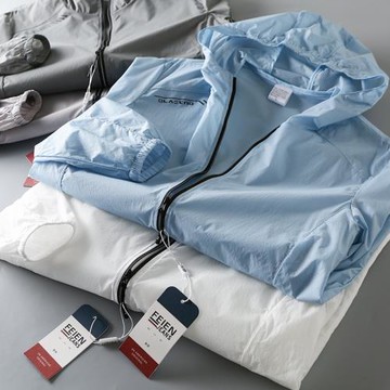 外貿尾單男裝牛貨激光打孔連帽防曬服夏季薄款透氣休閑皮膚衣外套