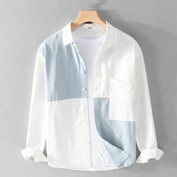 【巴黎精品】現貨+預購 襯衫長袖上衣-時尚拼接休閒寬鬆百搭男裝2色a1bu81