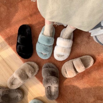 葡萄媽Studiolee 奶fufu的鞋子冬季加絨保暖厚平底毛毛拖鞋女外穿