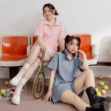 【PolyLulu】 拉鍊假兩件多色短袖上衣 中大尺碼上衣