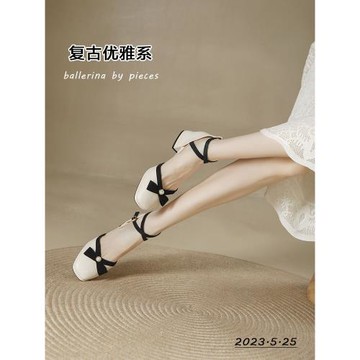 包頭涼鞋女粗跟2025年外穿夏季配裙子一字扣法式復古瑪麗珍高跟鞋