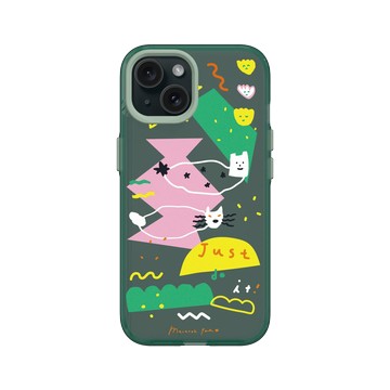 iPhone 15 Clear 憂墨綠 - MacaronToe 馬卡龍腳趾 - 麻糬貓與綠怪獸 Ｍochi & Green