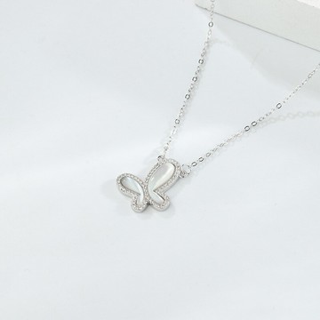 現貨+預購 925純銀項鍊鋯石吊墜-貝母蝴蝶優雅百搭情人節生日聖誕節交換禮物女飾品74bu70【獨家進口】【米蘭精品】
