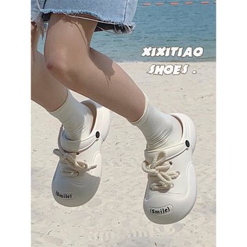 細細條 學生韓版系帶包頭涼拖鞋男女夏季防滑外穿百搭洞洞鞋情侶
