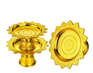 泰國特色鎏金塑料果盤高腳供盤工藝佛堂供佛盤水果盤曼扎盤大尺寸 雙11全館免運