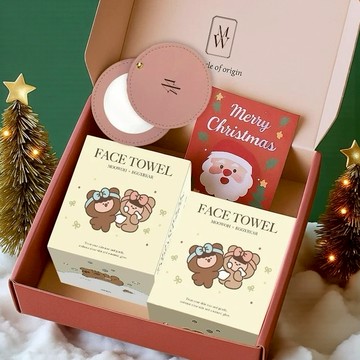 聖誕限定x蛋塔熊妹聯名禮盒🧣【MOOWOH慕沃珍選】 環保好柔洗臉巾2入禮盒(贈皮革隨身鏡+祝福卡)寵物友善保養