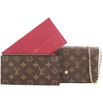 Louis Vuitton LV路易威登 M81896 Felicie Pochette老花塗層帆布鍊帶WOC斜背包(咖啡/桃紅內裡)