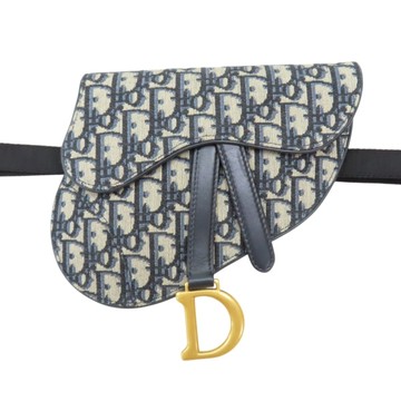 Dior 迪奧 藍色 緹花帆布 saddle oblique 腰包 肩背包 【二手名牌BRAND OFF】