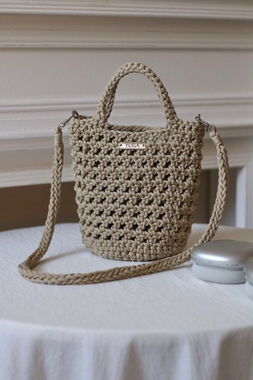 簍空水桶包 手工鉤針 側背 單肩 手拎