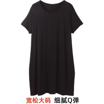 莫代爾短袖睡裙家居服寬松大碼胖mm加肥加大睡衣孕婦夏女200斤薄