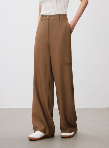 不對稱工裝闊腿褲