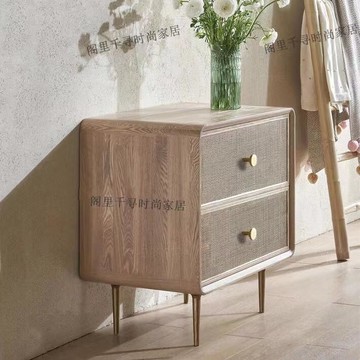 免運 免運 床邊柜 抽屜柜 北歐實木床頭櫃藤編侘寂風沙發邊柜美式復古輕奢民宿抽屜櫃定製cm 全館八折 工廠直銷 店長推薦 y5614