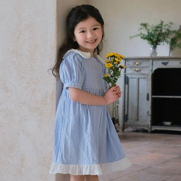 韓國 OZKIZ - 蝴蝶結肩飾公主袖洋裝-淺藍