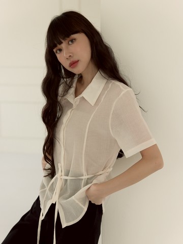 夏日透膚感綁帶襯衫
