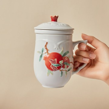 [快速出貨]【乾唐軒ACERA】石榴喜果三件杯 ( 附茶漏 / 牙白彩釉 430ml )