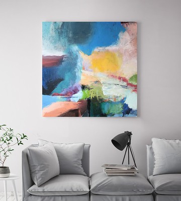 藍黃紅抽象畫 | 藍色與黃色抽象畫布 | 和諧 3