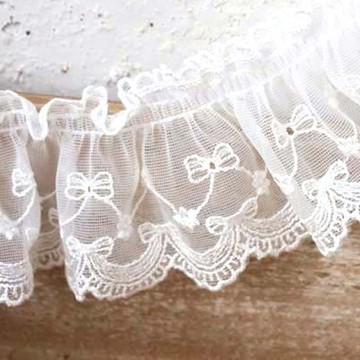 Happy Bears Pavilona 扇貝邊歐根紗摺皺刺繡蕾絲 180cm  1條  白色