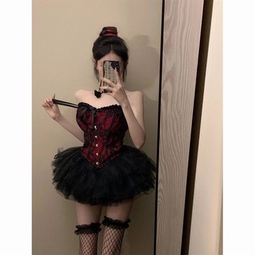 【臺灣有貨】新款酒吧演出服 性感抹胸 上衣 夏季新款 高腰顯瘦 蓬蓬短 裙子 兩件套女