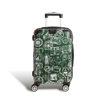 【Alldma鷗德馬】20吋郵戳拉鏈登機箱S4-暗綠郵(贈保護套C2+B2棋盤束帶+多功能海關鎖)