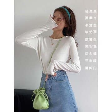 針織上衣女溫柔風軟糯顯白軟奶藍秋季洋氣套頭純色打底衫薄款外穿