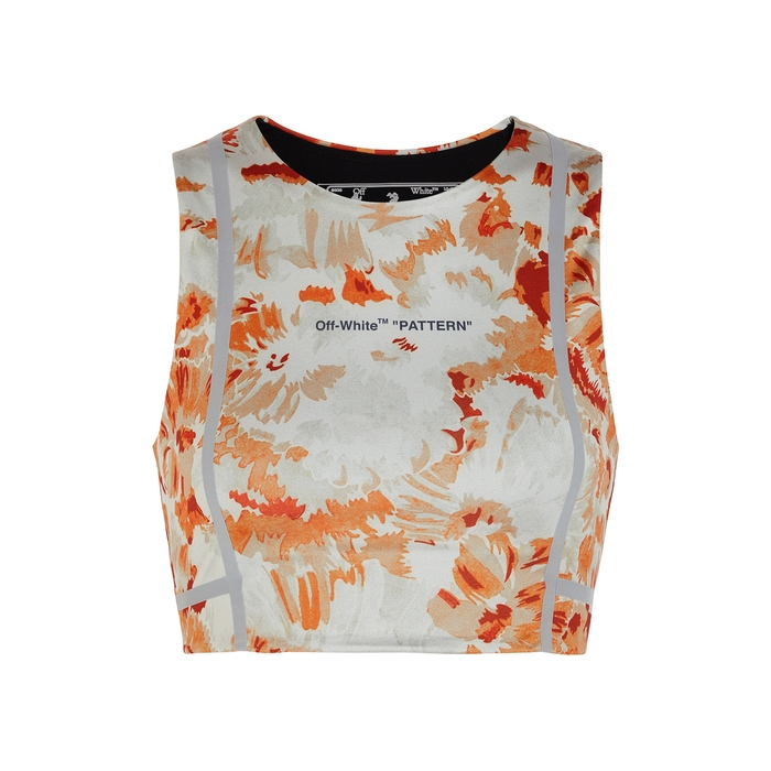 Off-White Grey Floral-print Stretch-jersey Bra Top