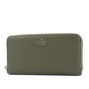 KATE SPADE Lena 荔枝紋後置物拉鍊長夾-草綠