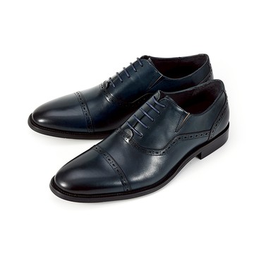 [男鞋系列] 全真皮橫飾菱形沖孔紳士牛津鞋 深藍色
