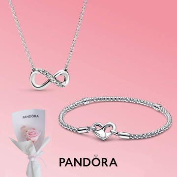 [熱銷破千][客製化卡片]LOVE YOU💓無限祝福送給你💓【Pandora官方直營】無限項鏈/手鏈+花束 🎁生日禮物。情人節禮物