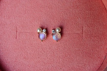 天然月光石耳釘 925 純銀鍍玫瑰金