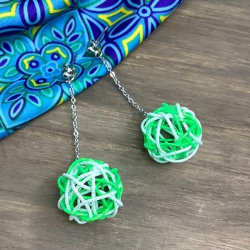 水引 捲捲球 耳環【霓虹綠】搖曳 海 夏