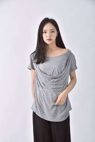 (S) fari jean假兩件式灰色短袖上衣