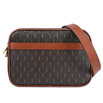 YSL 669957 Le Monogramme 滿版塗層印花斜背相機包.深咖