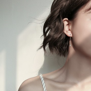 925純銀小圓球耳環女氣質個性百搭球形耳墜長款耳飾顯臉瘦