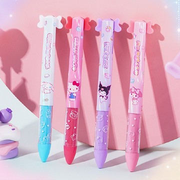 文具 三麗鷗家族棉花軟糖雙色圓珠筆 可愛小耳朵造型兒童子彈型原子筆 按動黑筆紅筆0.7mm雙色筆 獎勵禮物 文具用品