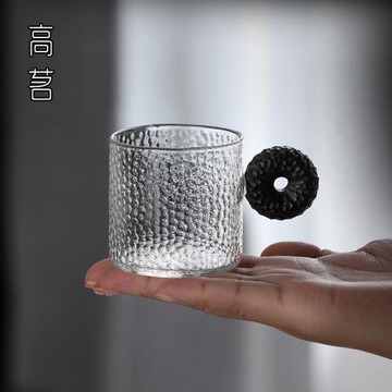 日式錘紋玻璃小茶杯帶把品茗杯茶道杯子單個高檔功夫茶具個人專用