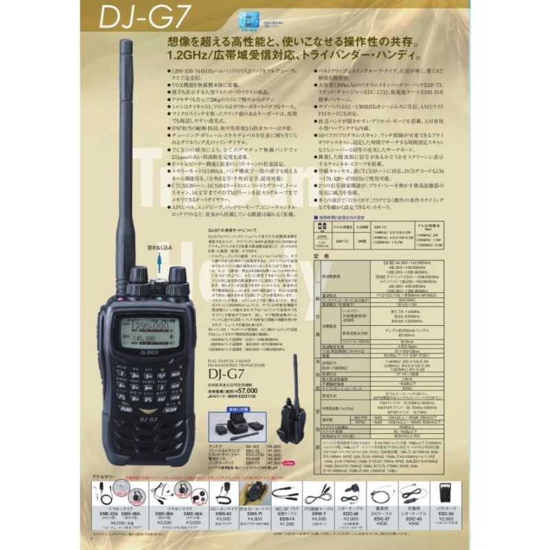 生産終了品 アルインコ トリプルバンド144/430/1200MHz FM 1〜5Wトランシーバー DJ-G7 5W | LINEブランドカタログ