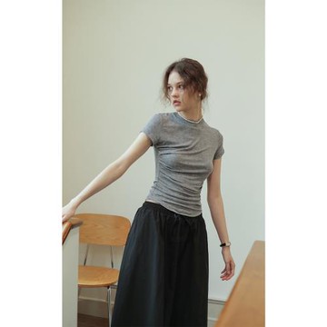 圓領灰色天絲羊毛短袖T恤女2025夏新款薄打底衫百搭修身顯瘦上衣