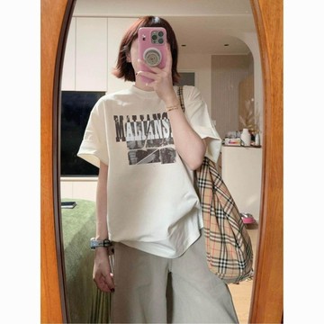 現款免運 纯棉T恤 纯棉短袖 短袖T恤 100%純棉美式復古短袖t恤女新款夏季設計感慵懶風chic上衣潮R1