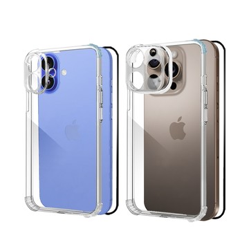 DAYA iPhone 16 Pro Max /16 Pro /16 Plus /16 系列 全方位三件組(四角防摔透明殼+螢幕保貼+鏡頭貼)