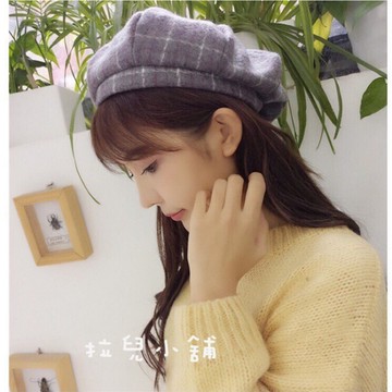 「拉兒小舖」台灣現貨 韓妞款 文藝 英倫 格子貝蕾帽貝雷帽  文青畫家帽 南瓜帽 毛呢貝蕾帽