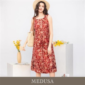 現貨【MEDUSA 曼度莎】度假感天絲花苞印花無袖洋裝（M-XL）｜天絲洋裝 無袖洋裝 度假穿搭