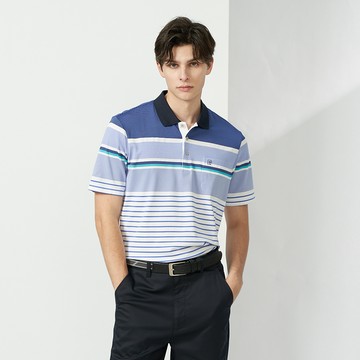 Pierre Cardin 男款 TOP組織定位條短袖POLO衫-藍色 (5237295-36)