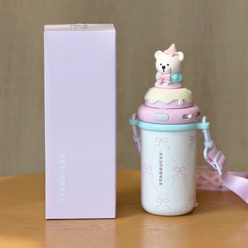 星巴克杯子2026夏日甜品派對系列高顏值可愛雙飲口不鏽鋼杯配背帶