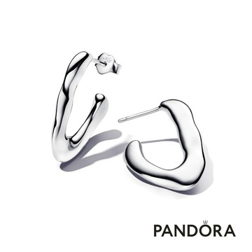 【Pandora官方直營】Essence系列-自然V型流線耳環圈-925銀 [客製化卡片]