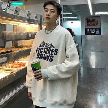 限時優惠 新款圓領衛衣 100%純棉男士圓領衛衣港風寬鬆韓版潮流潮牌秋冬季加絨加厚外套男