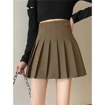 145小個子xs卡其色高腰百褶裙超短裙女a字半身jk小碼顯高穿搭秋裝