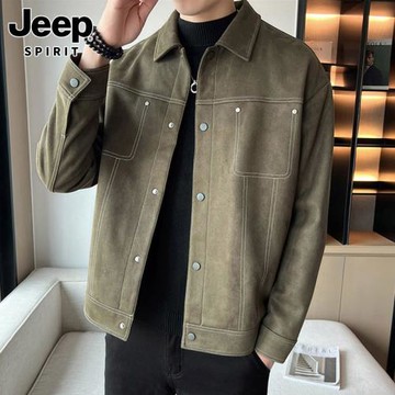 吉普男士夾克2025年秋季新款潮流復古休閑上衣服防風鹿皮絨外套男