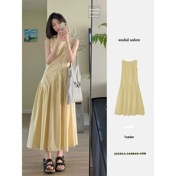 海邊連衣裙夏季2025法式收腰小個子甜美溫柔風別致無袖背心長裙子